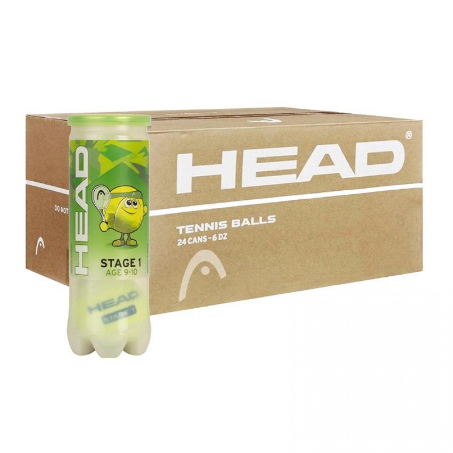 Boite 72 balles - 24 bidons de 3 pieces - Head Stage 1 Vert  Offre - Pas cher