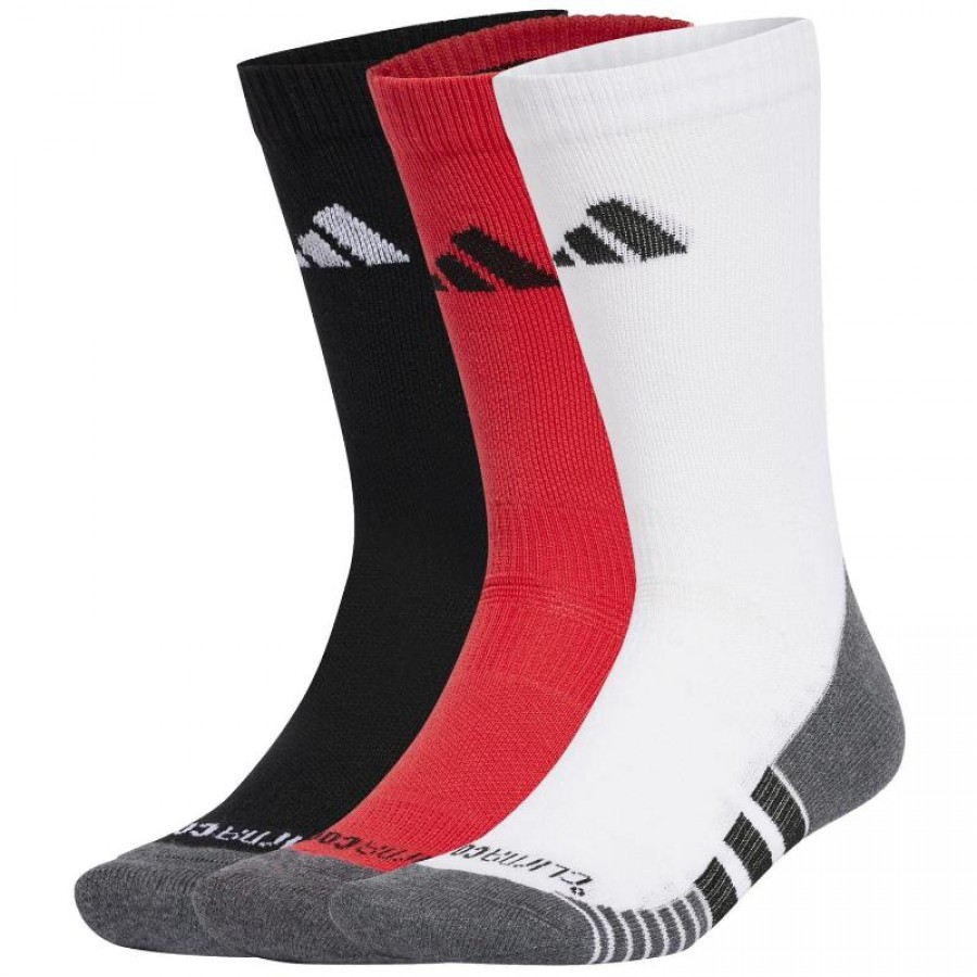 Calcetines Adidas Cushioned Crew Rojo Negro Blanco 3 Pares  Oferta + Barato