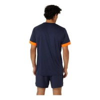 T-shirt Asics Court Bleu Nuit Orange  Offre - Pas cher