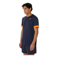 T-shirt Asics Court Bleu Nuit Orange  Offre - Pas cher