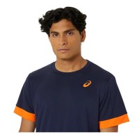 T-shirt Asics Court Bleu Nuit Orange  Offre - Pas cher