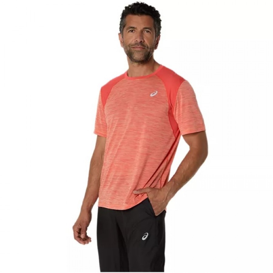 Camiseta Asics Road SS Top Coral Arena  Offre - Pas cher