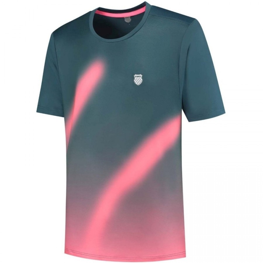 Camiseta Kswiss Hypercourt Print Crew 5 Verde Petroleo Rosa  Offerta + Economico