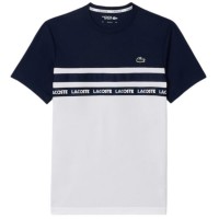 T-shirt Lacoste Ultra Dry Blanc Bleu Marine  Offre - Pas cher