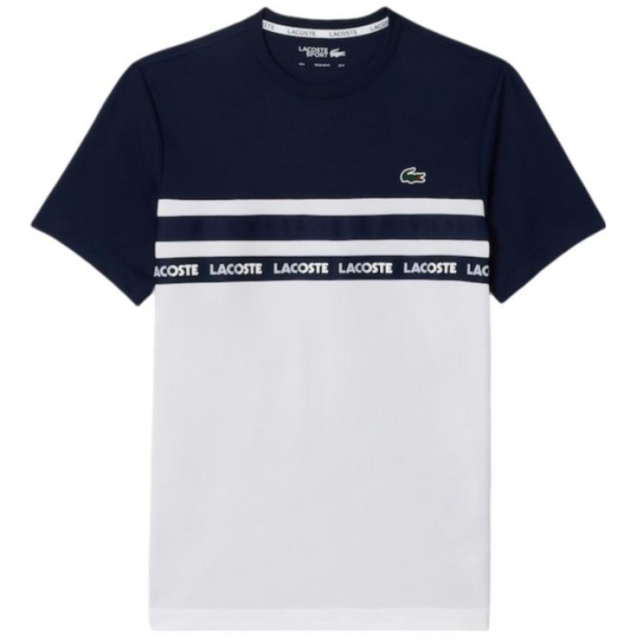 T-shirt Lacoste Ultra Dry Blanc Bleu Marine  Offre - Pas cher