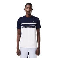 T-shirt Lacoste Ultra Dry Blanc Bleu Marine  Offre - Pas cher