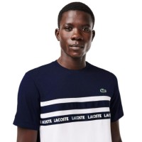 T-shirt Lacoste Ultra Dry Blanc Bleu Marine  Offre - Pas cher