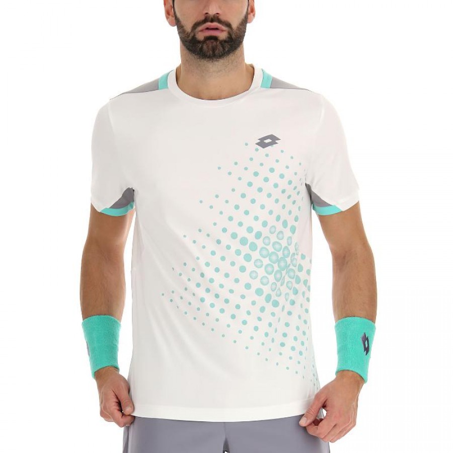 T-shirt Lotto Top IV Blanc Brillant Turquoise Vert Gris  Offre - Pas cher