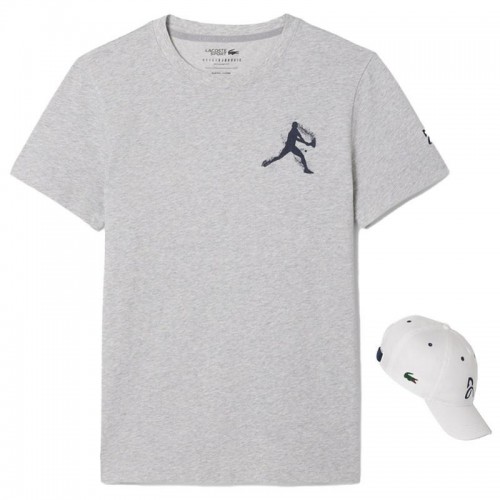 Pack Lacoste Novak Djokovic T-Shirt Casquette Gris et Blanc