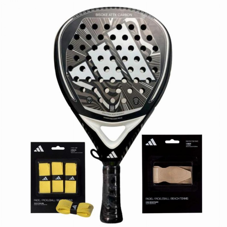 Pacchetto racchette Adidas Bisoke Attk Carbon 2024 con overgrip e protezione  Offerta + Economico