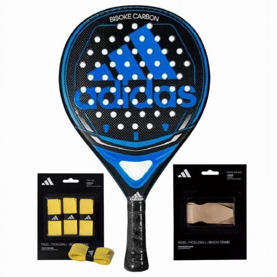 Pack Pala Adidas Bisoke Carbon Azul con Overgrips y Protector  Oferta + Barato