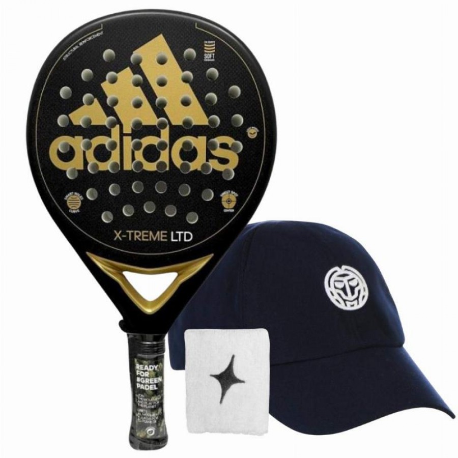 Pack Raquete Adidas X-Treme Black Gold com Boné e Pulseira  Oferta + Barato