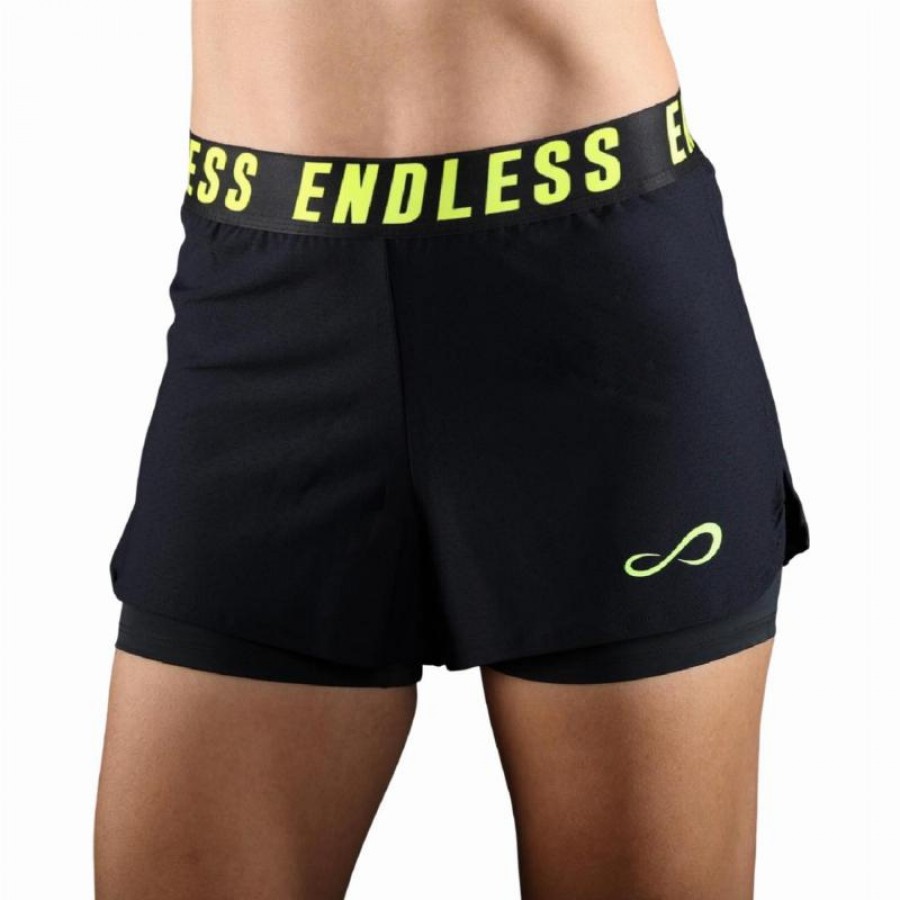 Short Endless Tech Iconic Negro Amarillo Mujer  Offer + Cheap